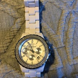 Michael kora white ceramic watch with crystals